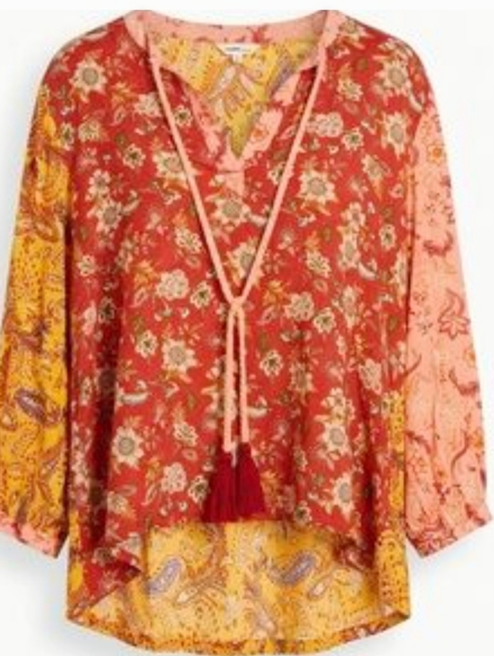 NEW! ROCKS & INDIGO Floral Colorblock Boho Blouse Top XS.